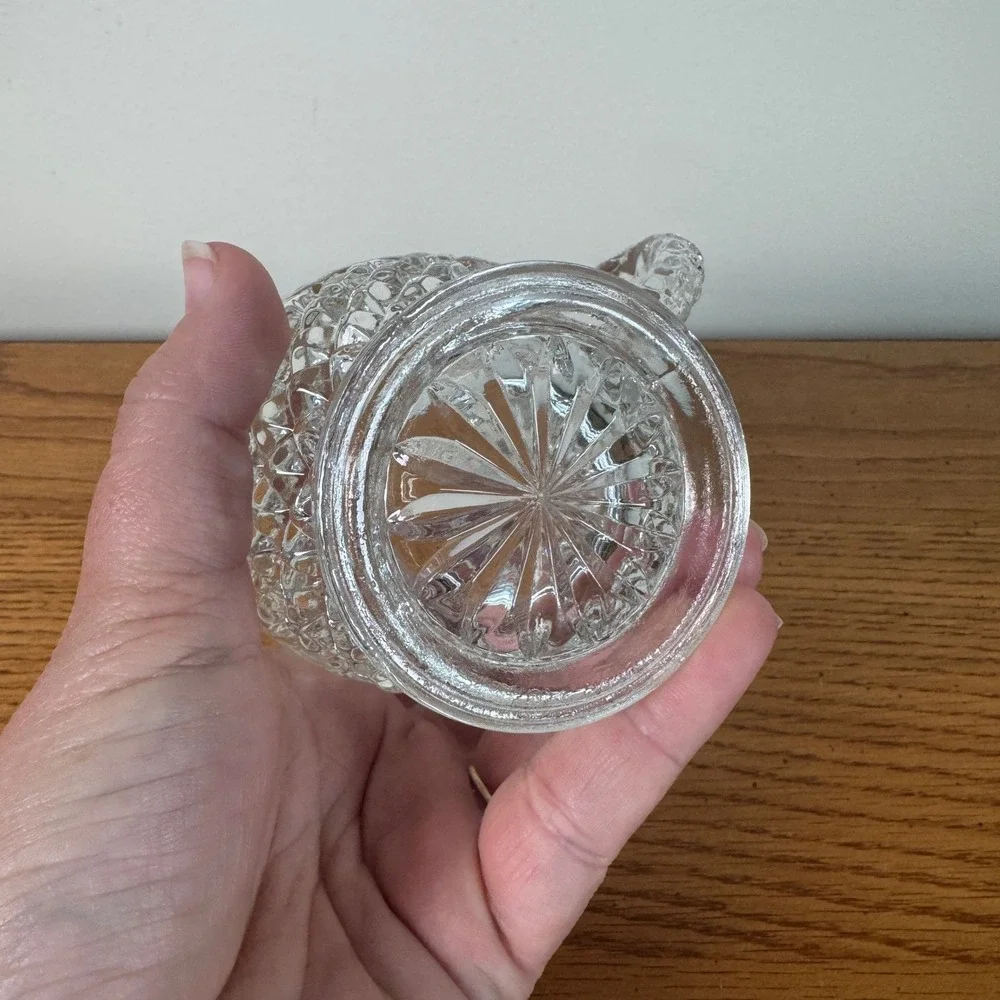 Vintage Anchor Hocking Prescut Glass Creamer Pitcher Small Clear Embossed Handle